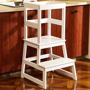 New-Kids Kitchen Step Stool with Safety Rail,Wooden Toddler Standing Tower for K - Picture 1 of 6