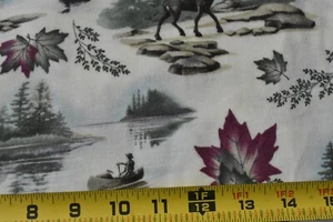 By 1/2 Yd, "Canoe Country" Scenes on Cream Flannel, Moda, Holly Taylor, P8943 - Picture 1 of 6