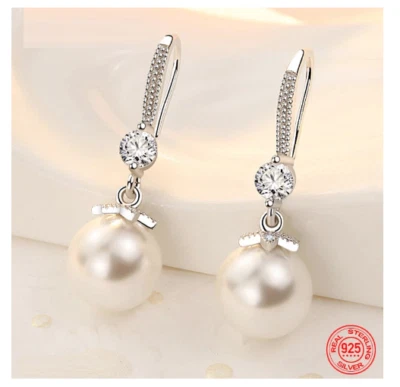 Aretes de Plata 925 Pendientes de Perla Finos y de Calidad! - Image 1 of 4