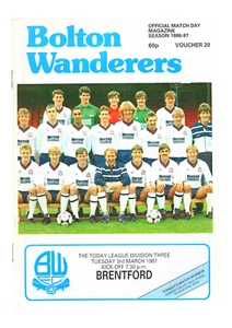 Bolton Wanderers v Brentford FC 1986-1987 División Tres 3/3/1987 - Imagen 1 de 2
