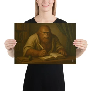 Impresión de póster de sala de estudio neoclásico Scholar Sasquatch - Imagen 1 de 5