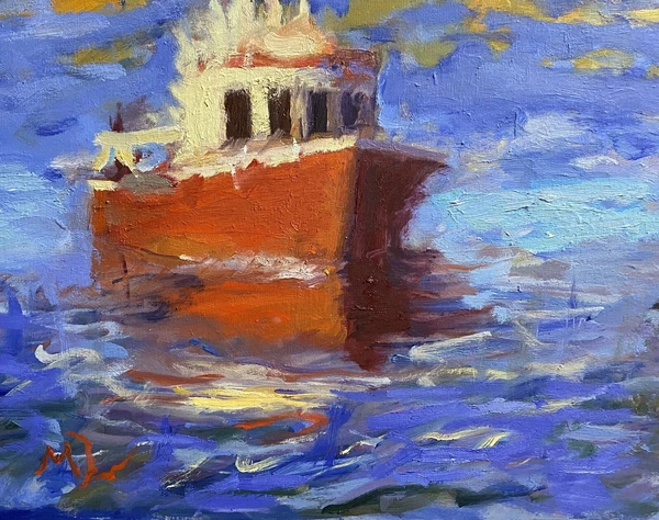 Original Impressionist Oil Painting Canvas Print 12x16 “Leaving The Harbor”