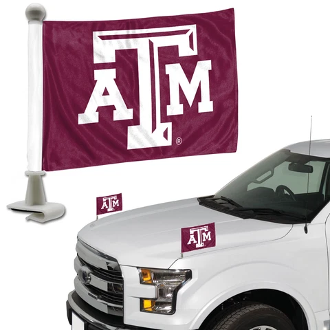 Texas A&M Aggies Set of 2 Ambassador Style Car Flags - Trunk Hood Cover