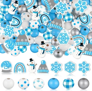 215 Pcs Winter Wood Beads Bulk Snowflake round Wooden Loose Beads Unfinished Blu - Picture 1 of 7