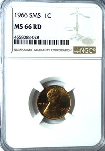 1966 1c SMS Lincoln Memorial Cent One Penny NGC MS66 RD Gem Unc - Picture 1 of 2