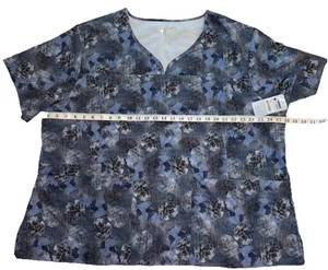 Pandamed Womens 5XL VNeck Scrub Top Medical Blue Flowers Pockets Nurse Work - Picture 1 of 4