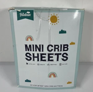 Biloban Mini Crib Sheet Set Fitted Breathable 2 Pack Navy & Grey 38”x24” - Picture 1 of 3