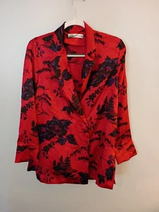 Zara Satin Bluse Med. Asiatisches Blumenmuster bunt zweireihig - Bild 1 von 5