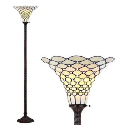 JONATHAN Y White Tiffany-Style 70 in. Bronze Torchiere Floor Lamp - Image 1 of 4