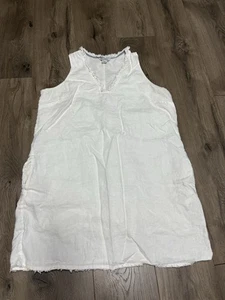 Tommy Bahama Etuikleid Damen weiß XL Leinen zwei Handflächen Rüschen Ausschnitt Taschen - Bild 1 von 6