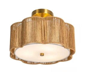 OUKANING 13.4 in. 3-Light Gold Rustic Semi-Flush Mount Ceiling Light - Picture 1 of 3
