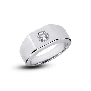 1.04 CTW I SI3 Round Cut Natural Certified Diamond White Gold Classic Mens Ring - Picture 1 of 4
