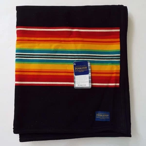NWT Pendleton Black Wool Blend Serape Blanket Striped 64" x 79" - Picture 1 of 7