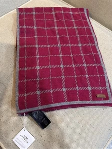 Coach Tattersall Wine &Gray Wool Blend Reversible Windowpane Winter Scarf. NWT - Picture 1 of 5