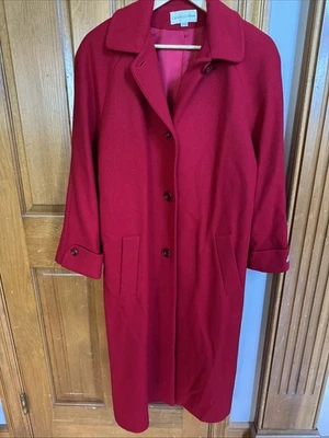 Abrigo Midi Vintage Rojo Lana Informal Esquina Grande Hecho en EE. UU. Retro Clásico Preppy Foto 1 de 4