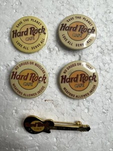 Vintage HARD ROCK CAFE lot 4 Buttons + 1 Les Paul Jr Pin - New York - - Picture 1 of 7