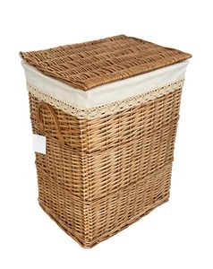 Wäschekorb Wäschetonne beige rechteckig m.Bezug Deckel 90L 48x36 H.62cm - Bild 1 von 4