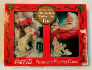 Vintage Coca Cola Christmas Nostalgia Playing Cards 2 decks unopened in tin 1996 - Picture 1 of 6
