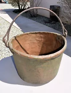 E18. FRÜHE 1800ER HANDGEHÄMMERTER KUPFER KAMIN KESSEL 13" HOCH, 17" DURCHMESSER - Bild 1 von 12