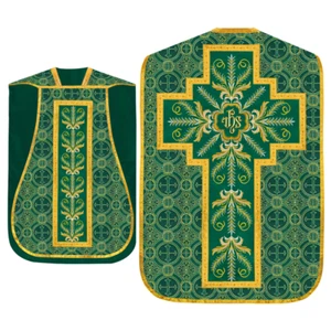 Green Catholic Roman Chasuble Vestment  with Spiritual IHS Motif & Golden Detail - Bild 1 von 3