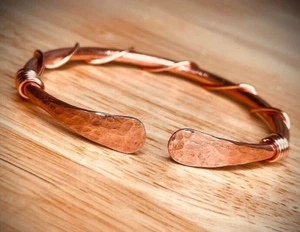 1 Pc Pure Copper Bangle, Unisex Cuff Bracelet, Hammer Healing Bangles Adjustable - Picture 1 of 8