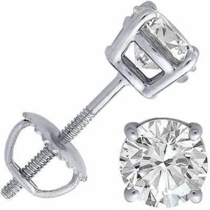 1 ct. Genuine White Sapphire Studs - Secure Screw Backs - 14k White Gold plated - Picture 1 of 2