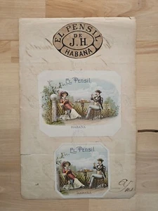 UNIQUE! 1888 Inscription Cuban Cigar Label Tobacco Brand EL PENSIL - Picture 1 of 2