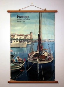 GENUINE 1960s TOURIST HANGING LINEN BACKED POSTER - FRANCE OLD PORT of LA CIOTAT - Picture 1 of 19