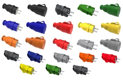 MARKENLOS Gummistecker Gummikupplung Schutzkontakt Schuko Stecker Kupplung NEU IP44 !!!