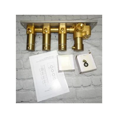Válvula mezcladora de ducha de 3 funciones recorte oro cepillado válvula termostática de tres vías Foto 1 de 4