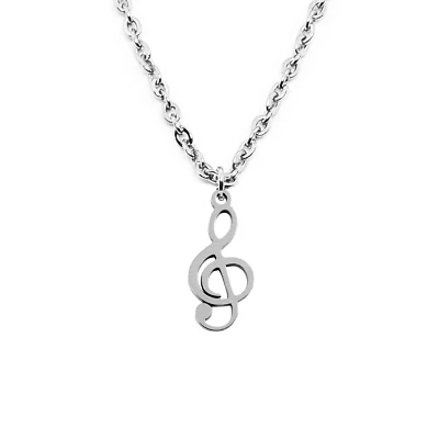 Collana con Chiave di Violino sol Acciaio inox argento nota musicale Uomo Donna - Immagine 1 di 4