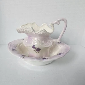 Arnel's B791 Lustreware Lusterware Pitcher Wash Basin Lavender/Purple Flowers(x) - Picture 1 of 16