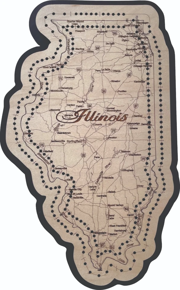 Illinois State Shape Road Map Cribbage Board - Image 1 of 1