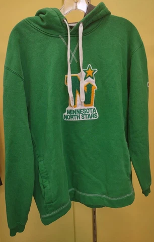 Vintage Minnesota North Stars Hoodie Majestic Sweatshirt Mens M Sewn Patches NHL Cover