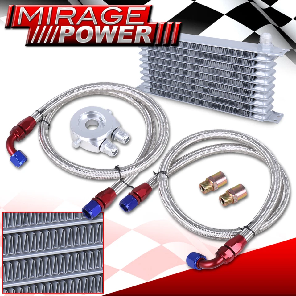 13.5" X 2" X 5.5" 9 Row 10AN Universal Engine Oil Cooler + Filter Adapter Kit SL Foto 1 de 4
