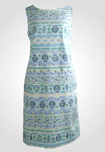 TALBOTS Womens Tie Back Seashell Sheath Dress Size 14 P Green Blue Beachy NWOT. - Picture 1 of 11