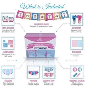 Boy Or Girl? Gender Reveal Party Kit For 24 People Balloons Plates Napkins More - Picture 1 of 9