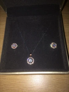 Gold Plated 925 Sterling Silver Chain / Necklace & Earrings with CZ Diamonds - Picture 1 of 11