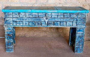 Blue Rustic Console Table Handmade Storage Chest Entryway Hall Table Furniture