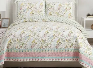 Dena Sonnet Floral Queen Quilt 3pc Set New - Picture 1 of 9
