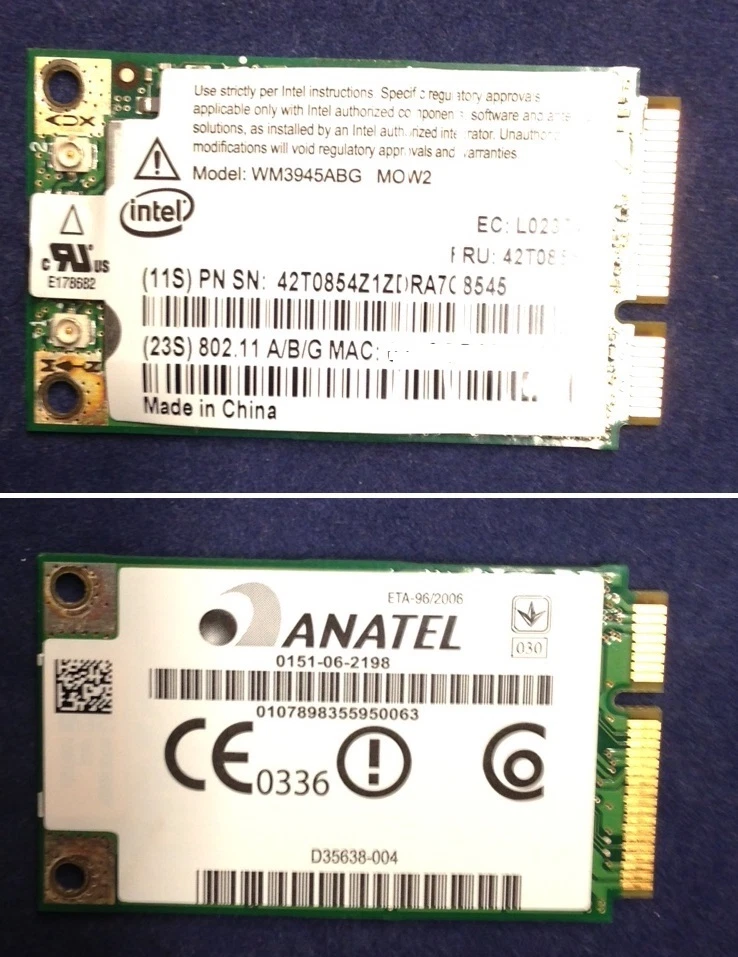 CARTE WIFI MINI-PCI EXPRESS WM3945ABG MOW2 INTEL PRO WIRELESS 3945ABG 42T0855 - Image 1 of 1