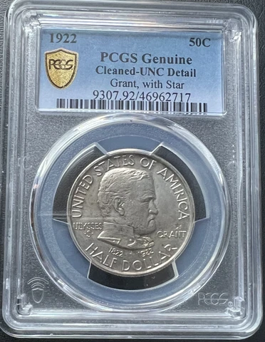 1922 50C Grant (with Star) Half Dollar PCGS Genuine UNC Detail (Cleaned) Cover