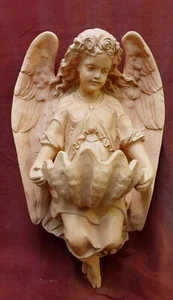 GRAND ANGE EN TERRE CUITE - BENITIER- PHOTOPHORE-BENITIER SIECLE- 45 CM - Picture 1 of 7