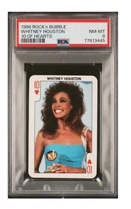 Whitney Houston 1986 ROCK'N BUBBLE ROCK TEN 10 OF HEARTS PSA 8 HOF Rookie Card - Picture 1 of 4