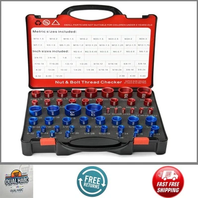COMFYLICHI 50Pcs Nut & Bolt Thread Checker Gauge 27 Standard 23 Metric Size Finder Tool Set