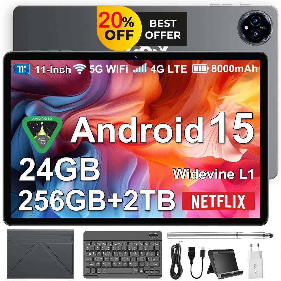 2025 PAD Tablet Android 15 24GB RAM+256GB 80000mAh 11 Zoll 13MP+8MP 5GWIFI USB-C - Bild 1 von 4