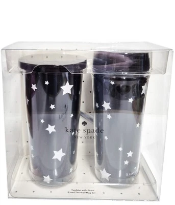 Kate Spade Festive Star Tumbler com Palha e Caneca Térmica Conjunto de Presente Preto Novo - Imagem 1 de 4