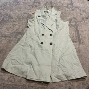 New Love Tree Womens Sz Large Linen Blend Green Romper Best Shorts Sleeveless - Bild 1 von 7