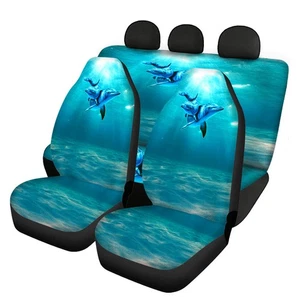 Underwater World Dolphin Printing Universal Front Rear Car Seat Cover 4 Pack Set - Picture 1 of 17