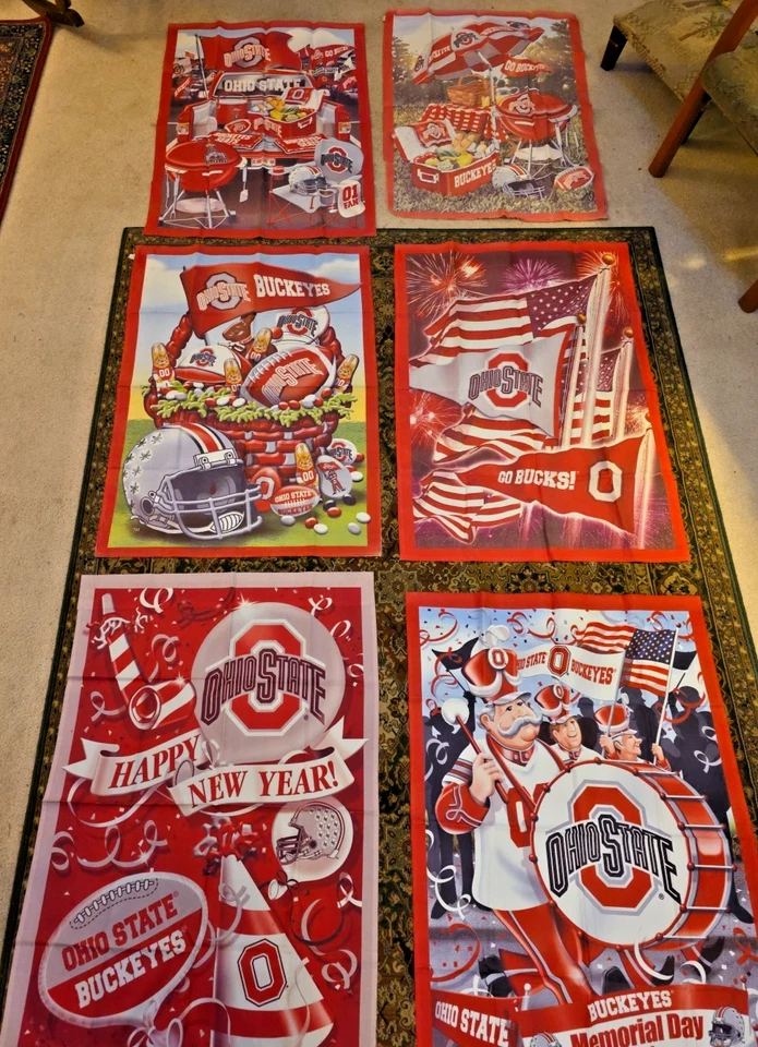 Six Ohio State Buckeyes 28” X 40" Flags * Rare Holidays And Events, Go Buckeyes* - Image 1 of 4